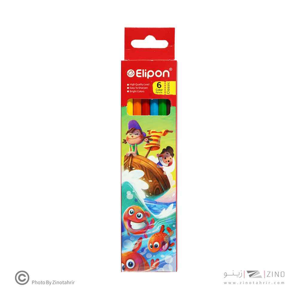 مداد رنگی 6رنگ جعبه مقوایی الیپون