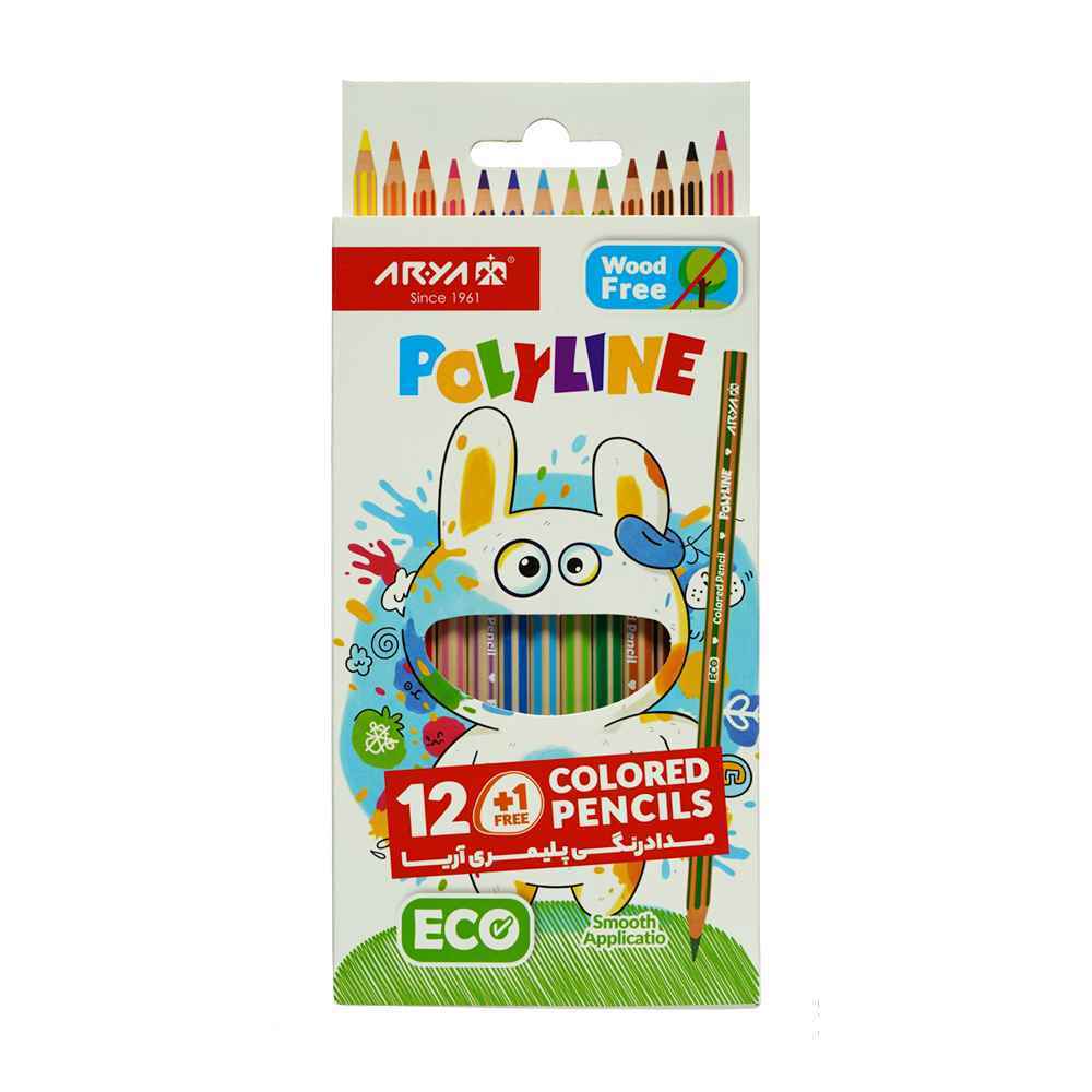 مداد رنگی 12-1 رنگ جعبه مقوایی پلیمری آریا کد3066