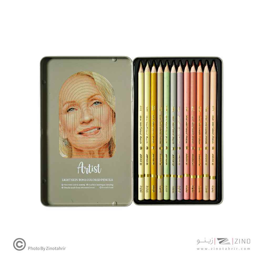 مداد رنگی12رنگ جعبه فلزی حرفه ای /آرتیست(رنگ پوست تیره ) آریا کد  3909   