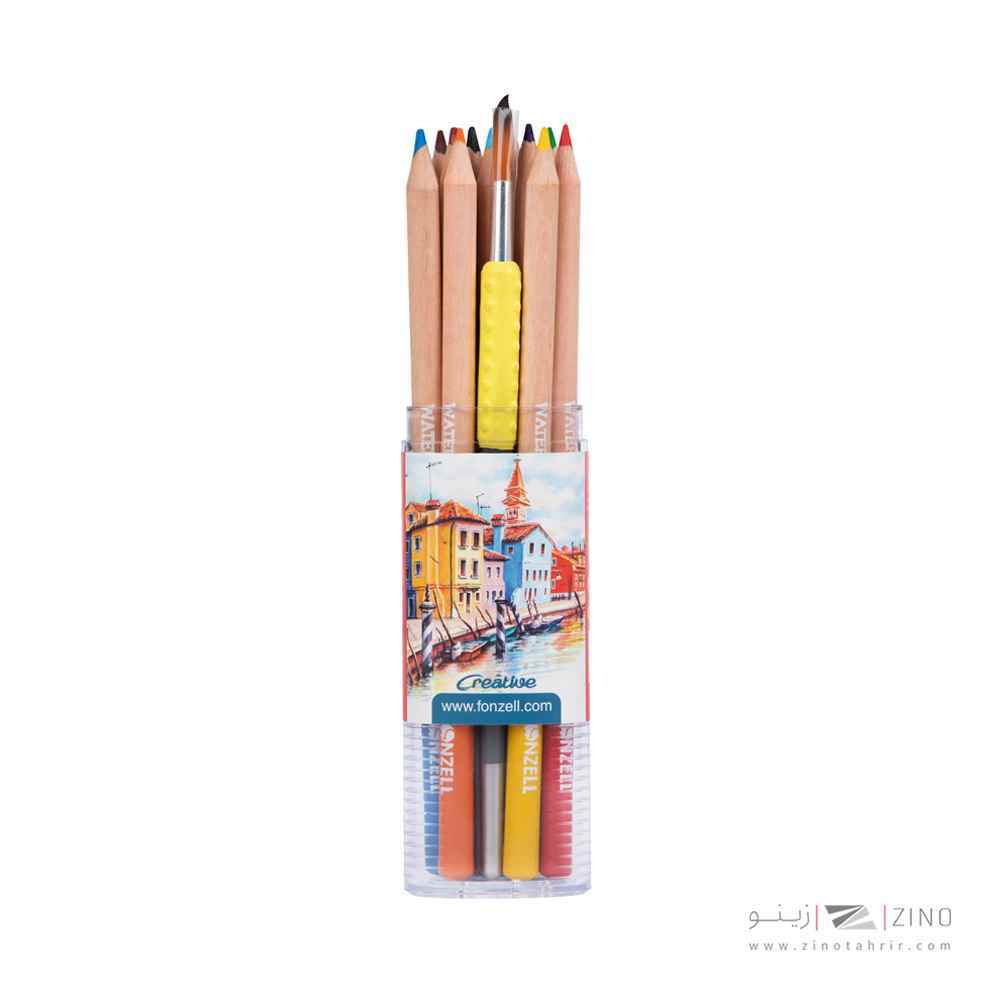 مدادرنگی12رنگ آبرنگی همراه با قلمو قوطی سه گوش طلقی فونزل کد463042/685042