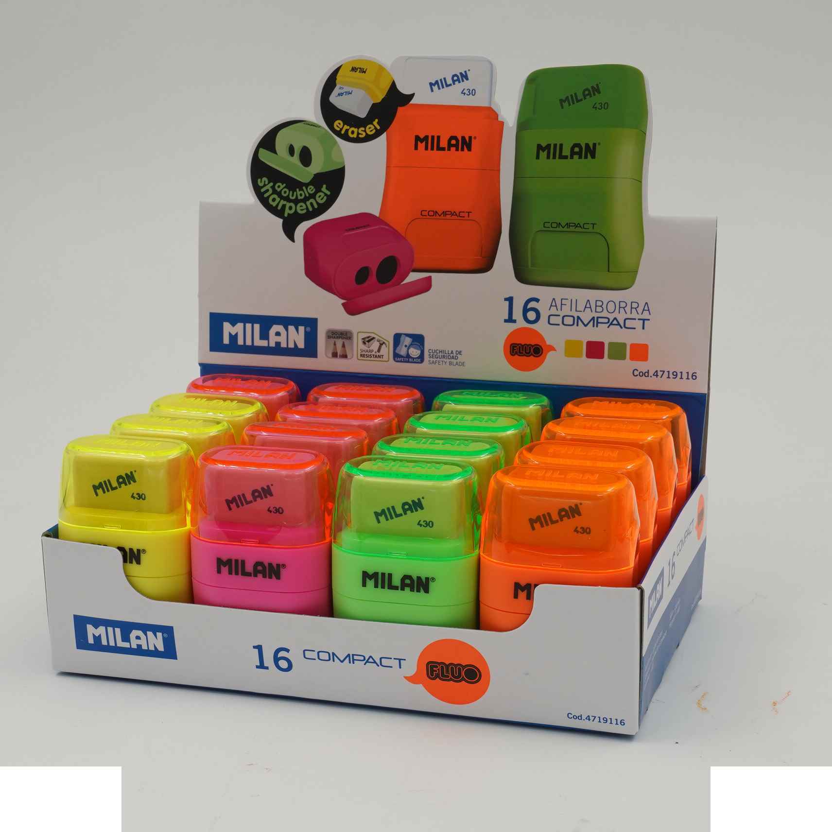 پاکن تراش دو سوراخ مخزن دار فلورسنت سری compact میلان کد4719116