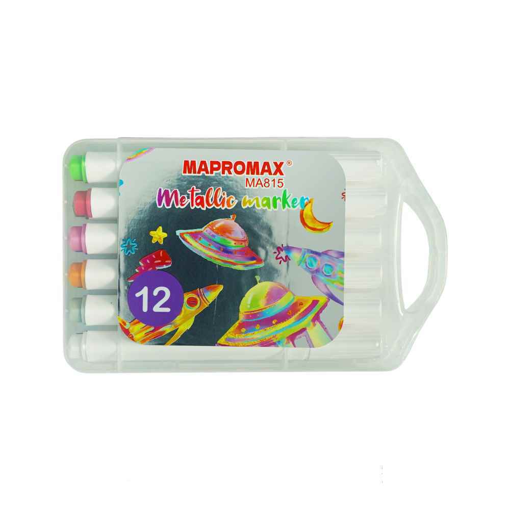 ماژیک12رنگ اکریلیکمتالیک سه گوش جعبه طلقی ماپرومکس کدma815