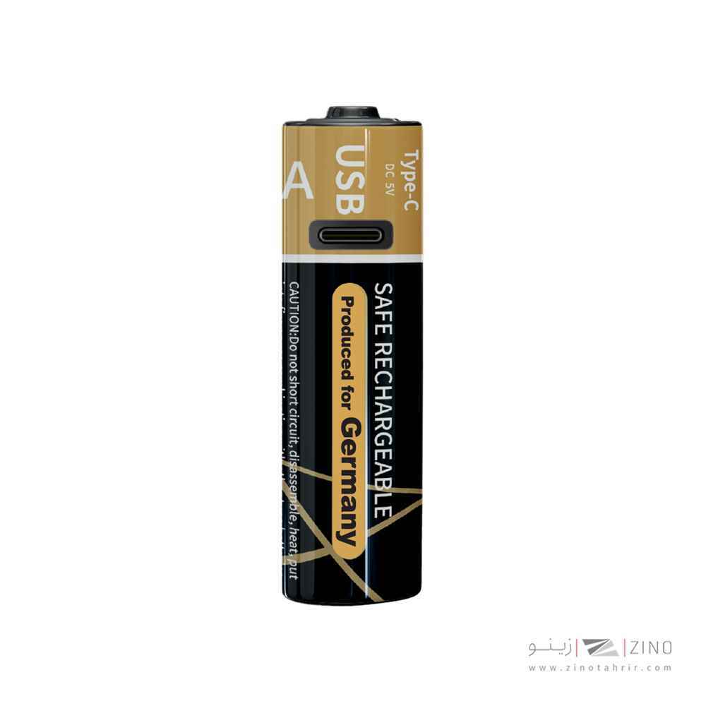 باتری نیم قلمی کارت شارژی2عددی750میلی آمپر همراه با کابل تایپ سی ناس