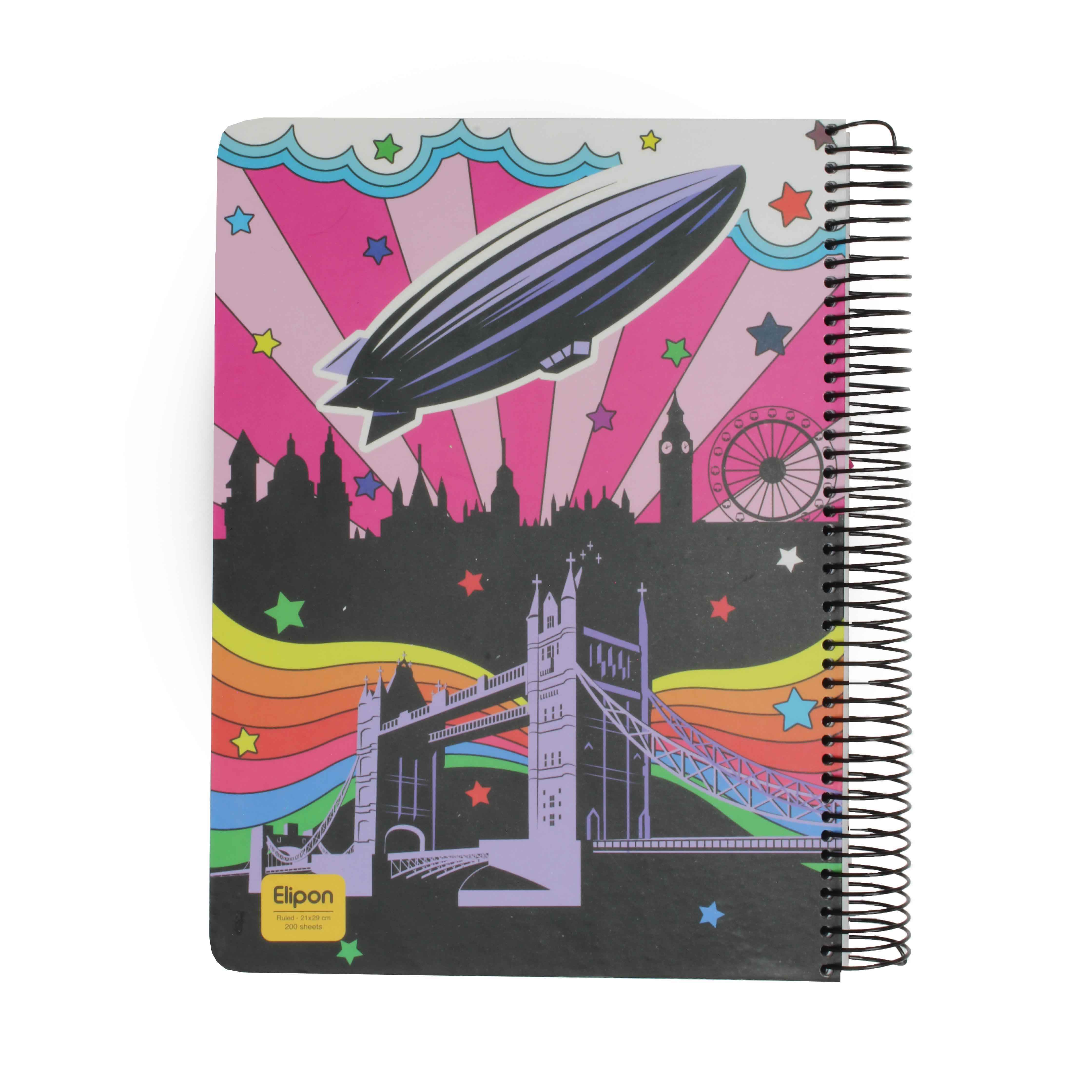 دفتر200برگ رحلی سیمی/ فنرفلز/ فانتزی جلدسخت الیپون کد863کارتن12عددی