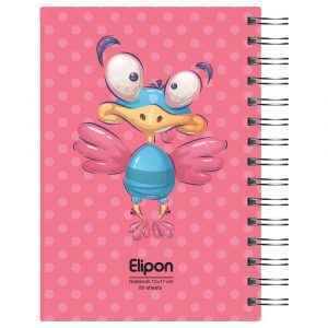 دفتریادداشت 80برگ 120*170 سیمی جلدنرم فانتزی الیپون کد280کارتن84عددی