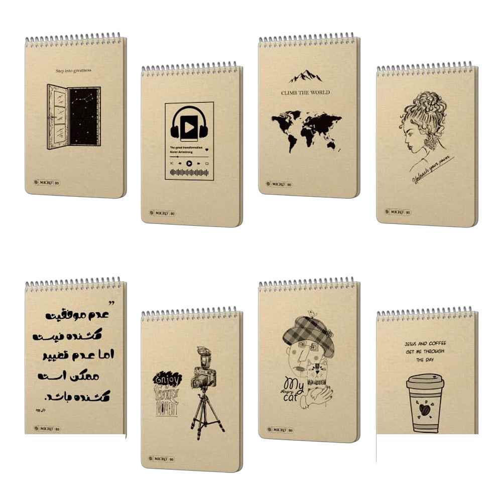 دفتریادداشت 80برگ سیم از بالا جلد سخت کرافت 21*14 میکرو کدF9