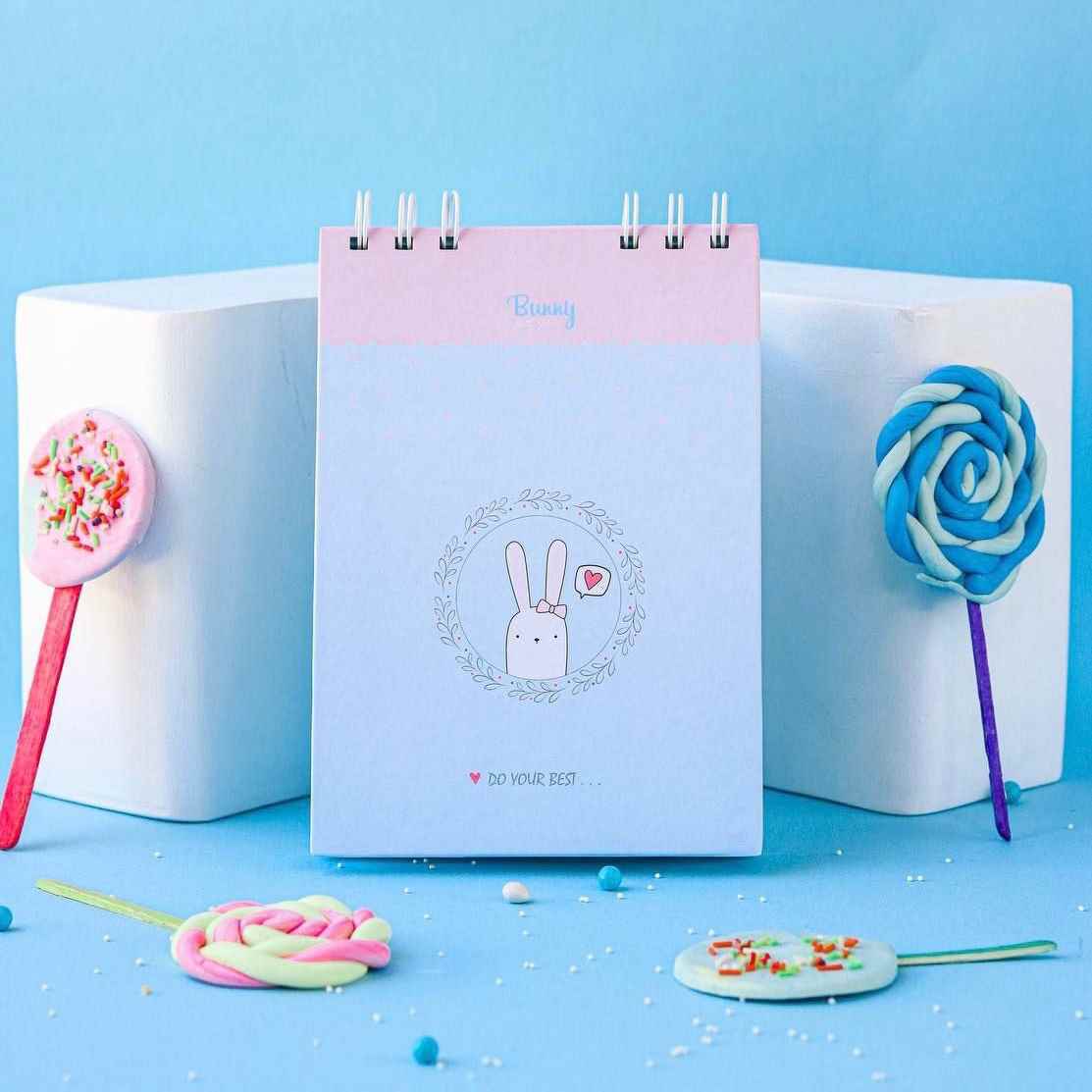 دفتر25برگی B6سایز125*175 کاغذرنگی ابرنگی خرگوشی برگ سری بانی استایل کد70853