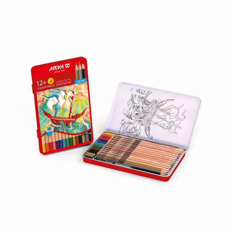مدادرنگی3+12  رنگ جعبه فلزی آریا کد3021ـ 3094