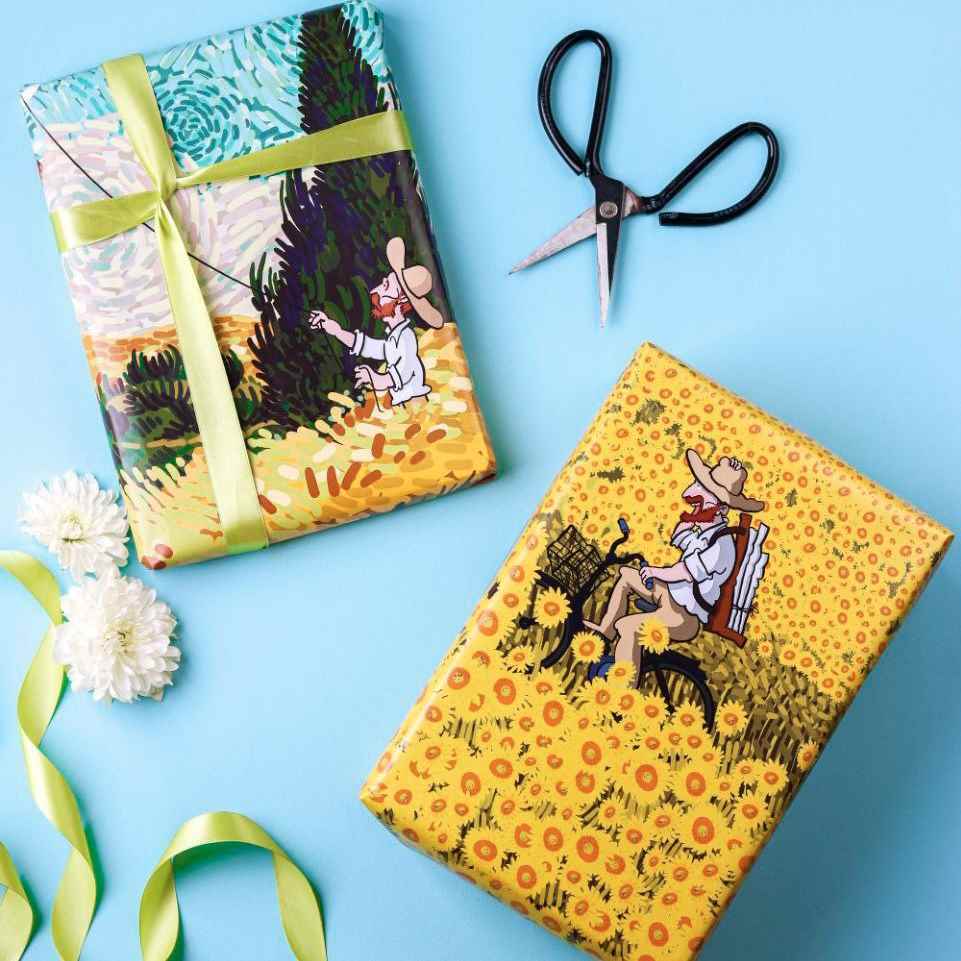 کاغذ کادو دورو ساده برگ سری ونگوگ  کد76106