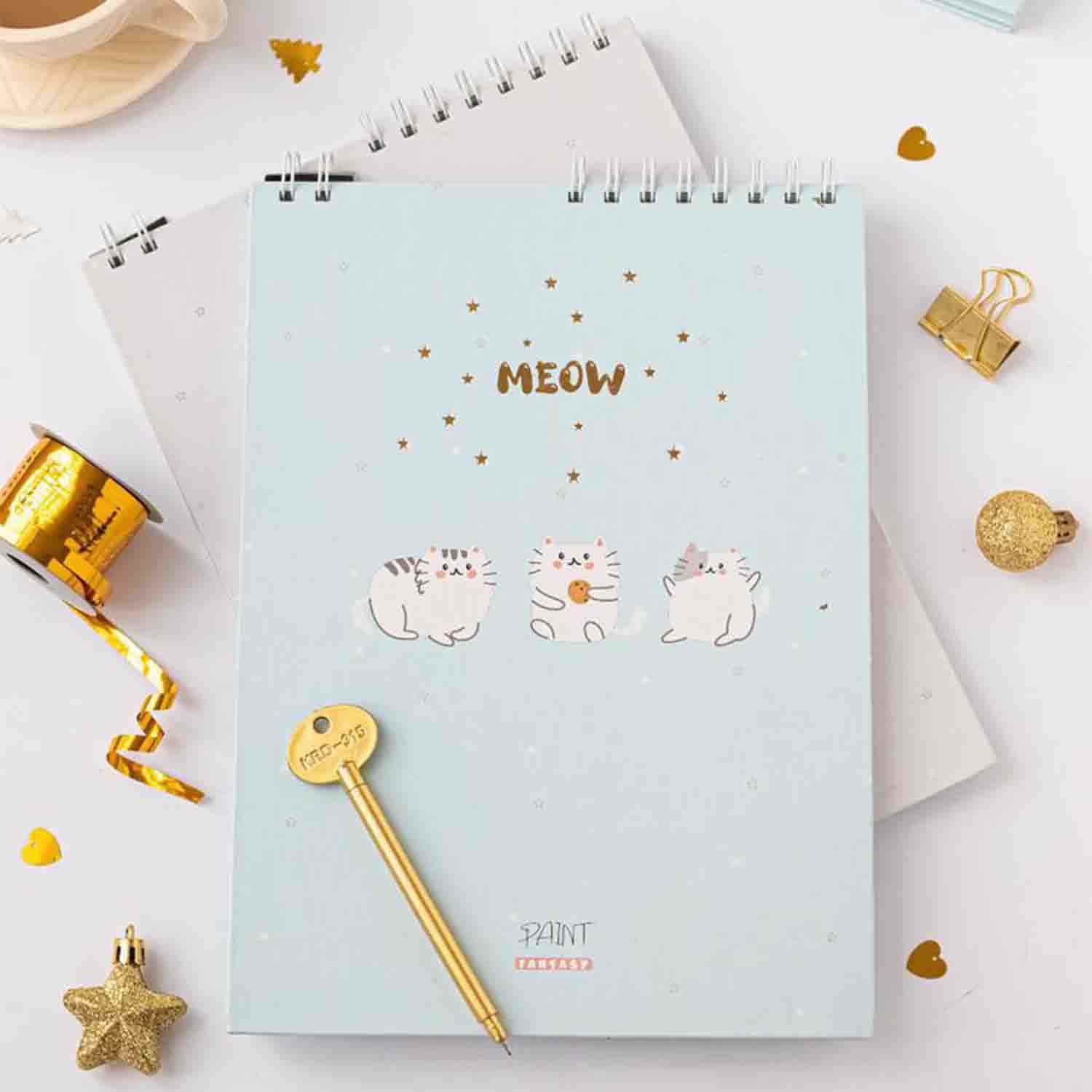 دفترنقاشی50برگA4 سیمی جلد سخت طلا کوب میو برگ سری فانتزی کد72311