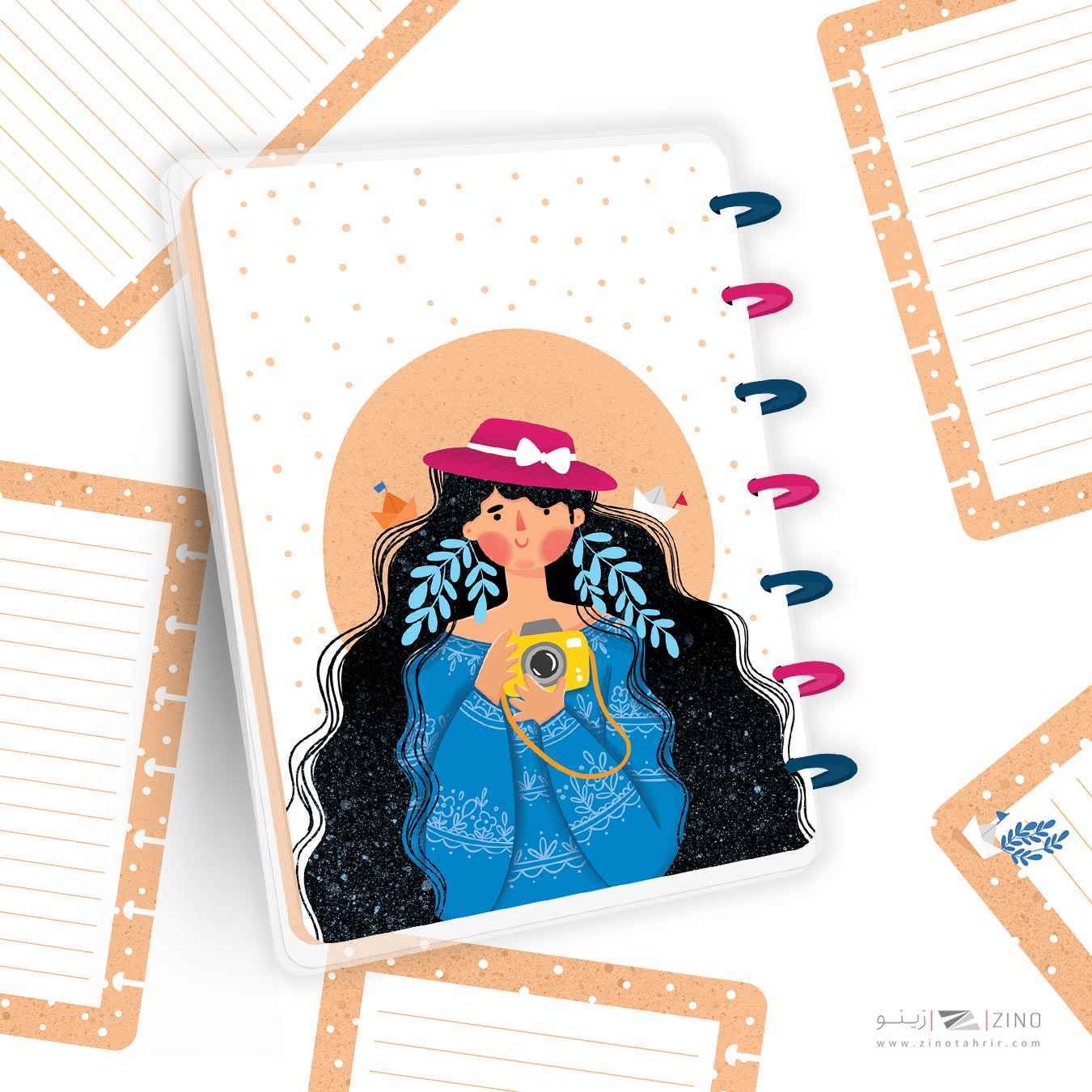 دفتر100برگ20*14جلدطلق پرسی دکمه ای آبرنگ سری تصویرسازی هپی کدA005