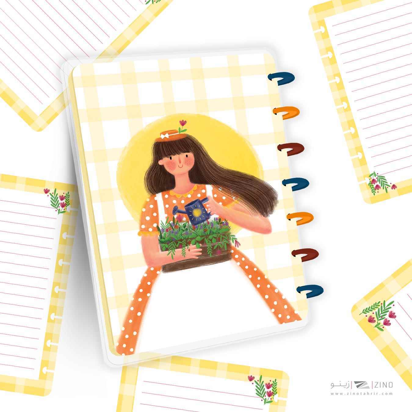 دفتر100برگ20*14جلدطلق پرسی دکمه ای آبرنگ سری تصویرسازی هپی کدA005