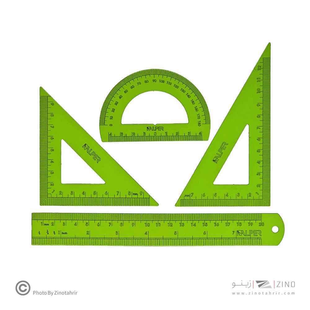 ست گونیا نقاله خط کش فلزی 4تکه آلپر