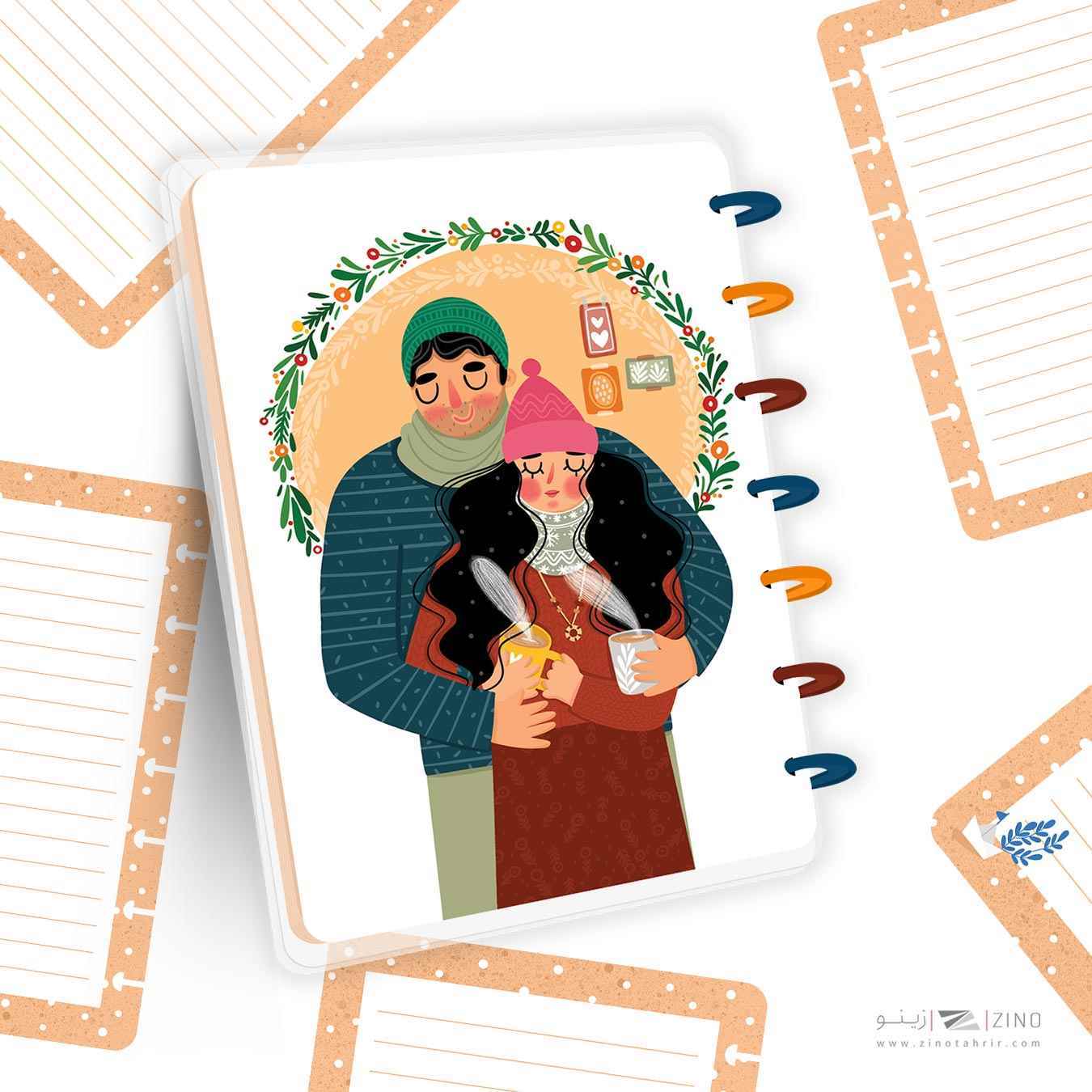 دفتر100برگ20*14جلدطلق پرسی دکمه ای آبرنگ سری تصویرسازی هپی کدA005