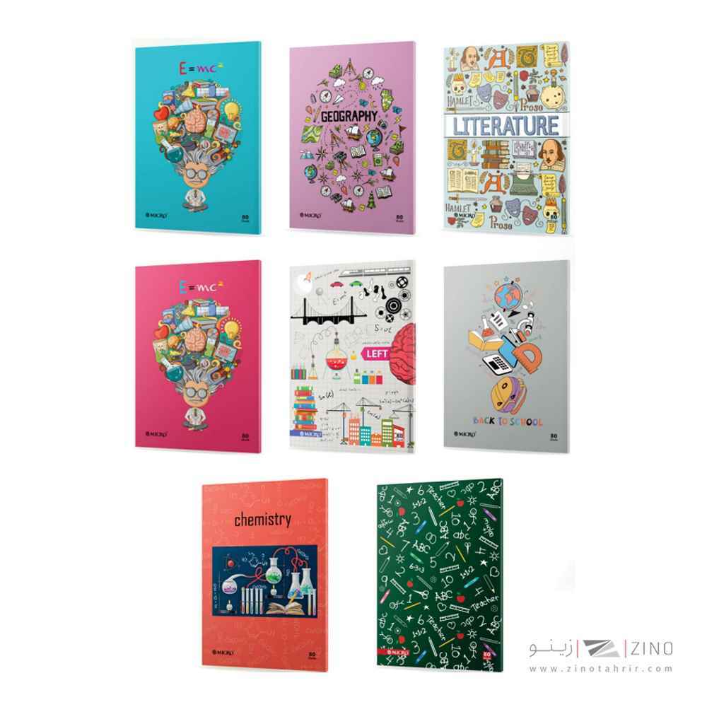 دفتر80برگ وزیری ته چسب میکرو طرح علوم و دانش کدD15