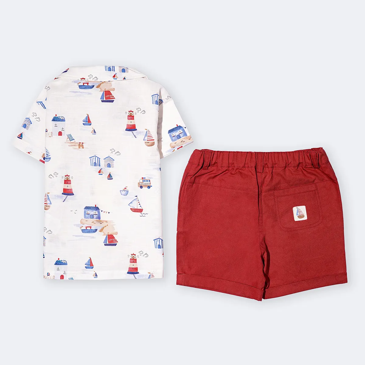 پیراهن و شلوارک پسرانه طرح قایق کد 14240