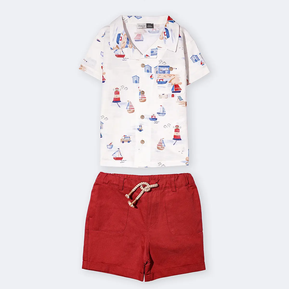 پیراهن و شلوارک پسرانه طرح قایق کد 14240