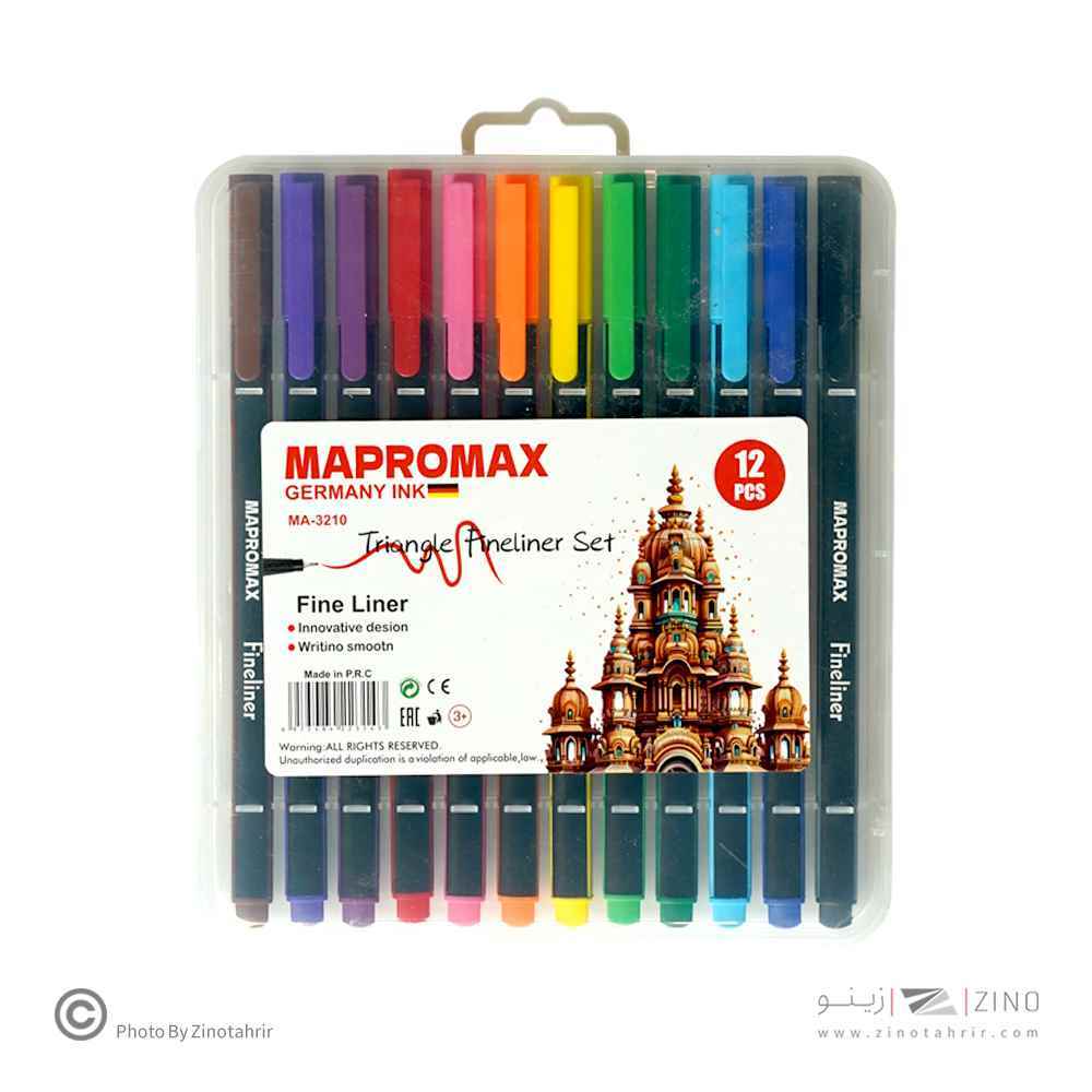 روان نویس نوک نمدی12رنگ(بدنه سه گوش) ماپرومکس کدMA-3210