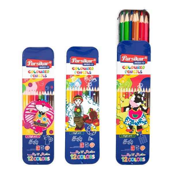 مداد 12 رنگ فلزی تخت مدل jm 885-12  پارسیکار 12 عددی 