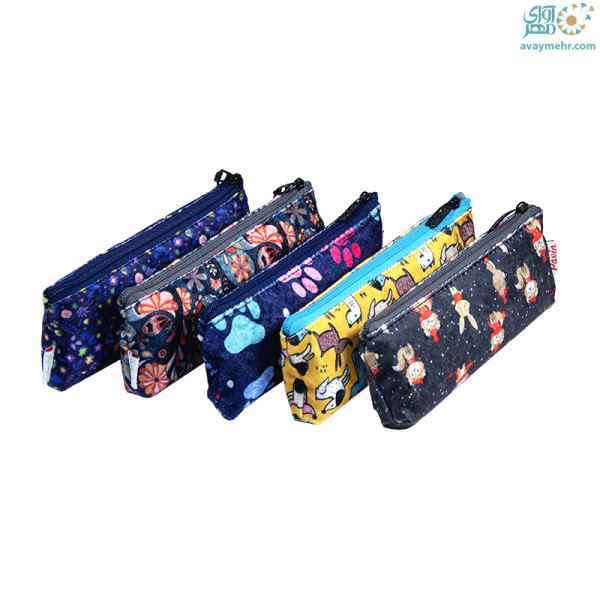 جامدادی تک زیپ طرح دار آستردار پاوین  5 عددی