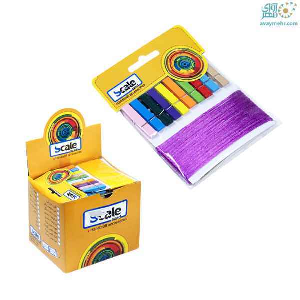 بند آویز عکس-10 عدد گیره چوبی رنگی اسکیل  12بسته