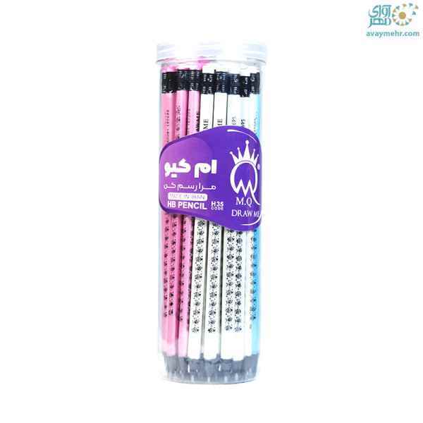 مداد مشکی سه گوش چوب مشکی بدنه رنگی  ام کیو h35 لیوان 48عددی