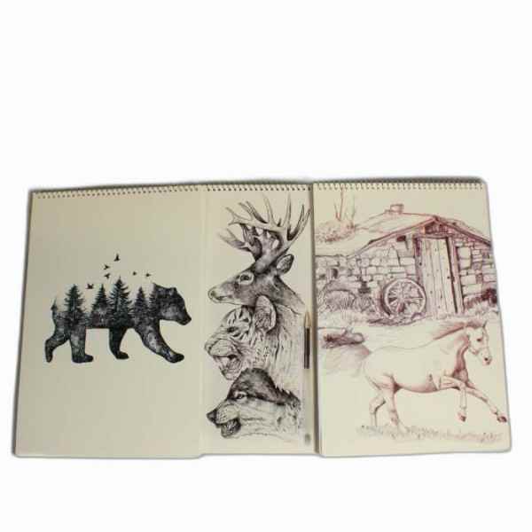 دفتر طراحی 50 برگ فنر بالا رحلی حیوانات هدهد تک جلدی