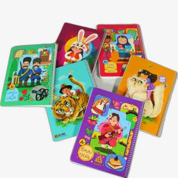 دفتر 80 برگ تک خط فنری گلاسه طرح جور  کاغذ باد