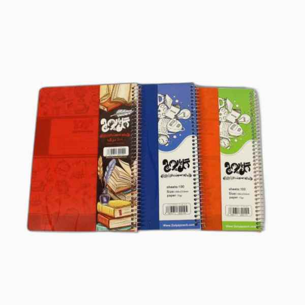 دفتر 100 برگ خط دار فنری طلقی گل یا پوچ تک جلدی
