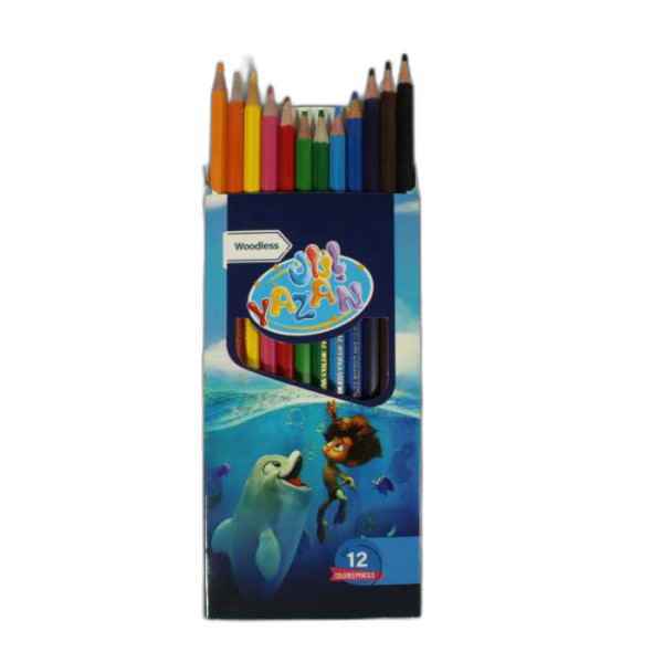 مداد 12 رنگ پلیمری مقوایی یازان 6 عددی