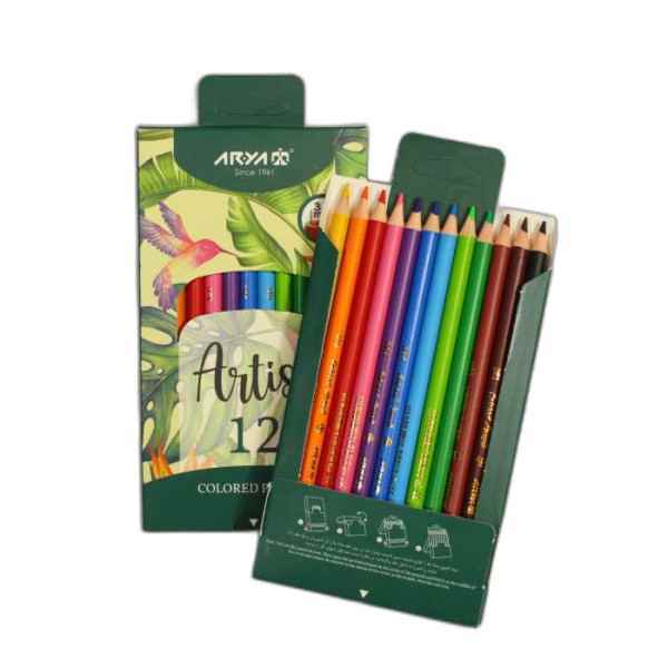 مداد 12 رنگ مغز فسفری مقوایی آرتیست 3611 آریا 24 عددی